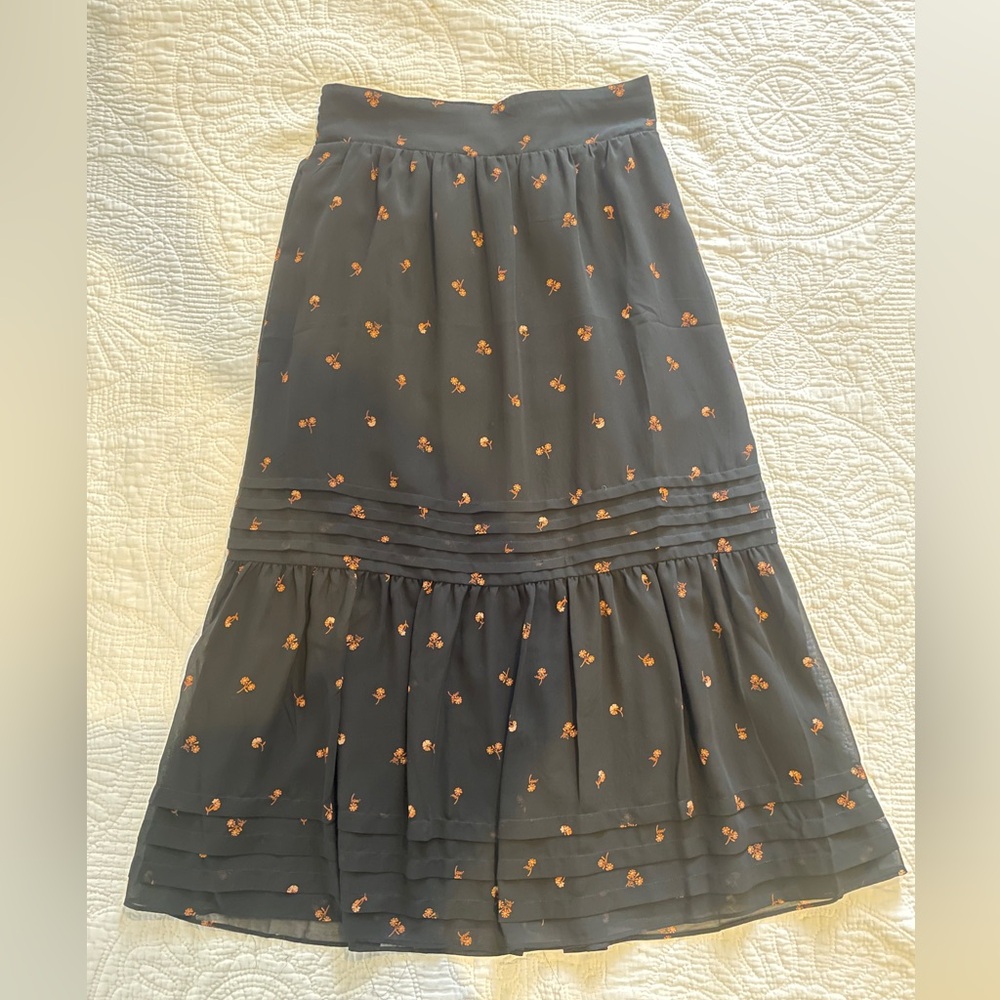 Madewell Black Skirt with Orange Floral Pattern